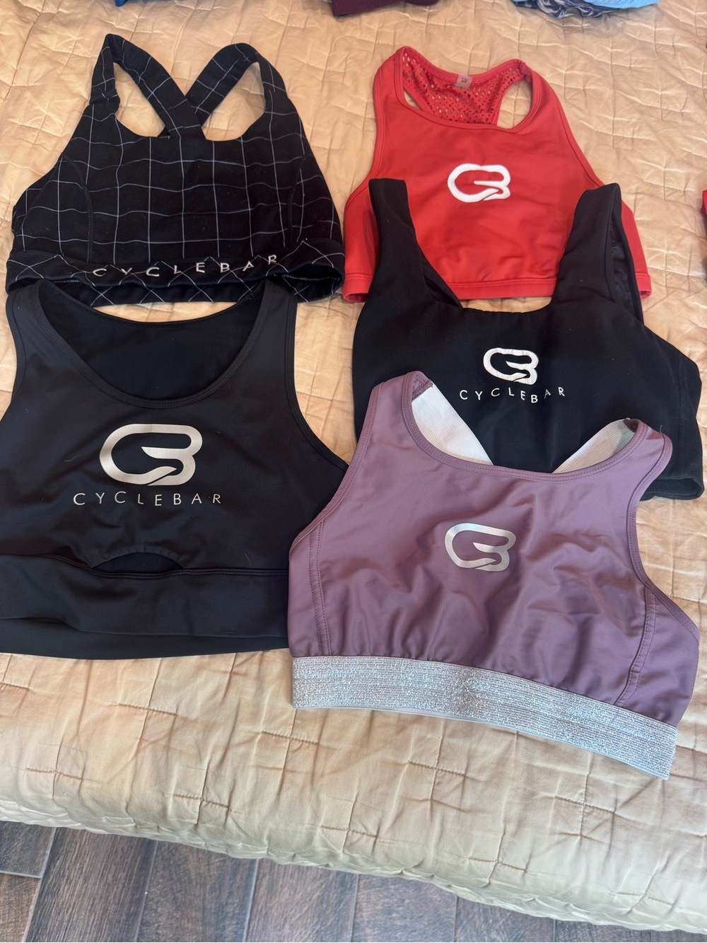 Cyclebar Women's Sports Bras - Black, Red & Mauve Set